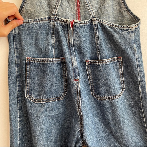 Vintage 90s y2k overalls denim jean straight leg square neck utility cargo small - Picture 8 of 16